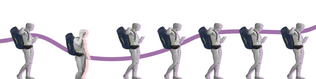Métaphore de la Rope et des randonneurs pour expliquer le fait que la ligne de production qui doit respecter le rythme de la ressource critique